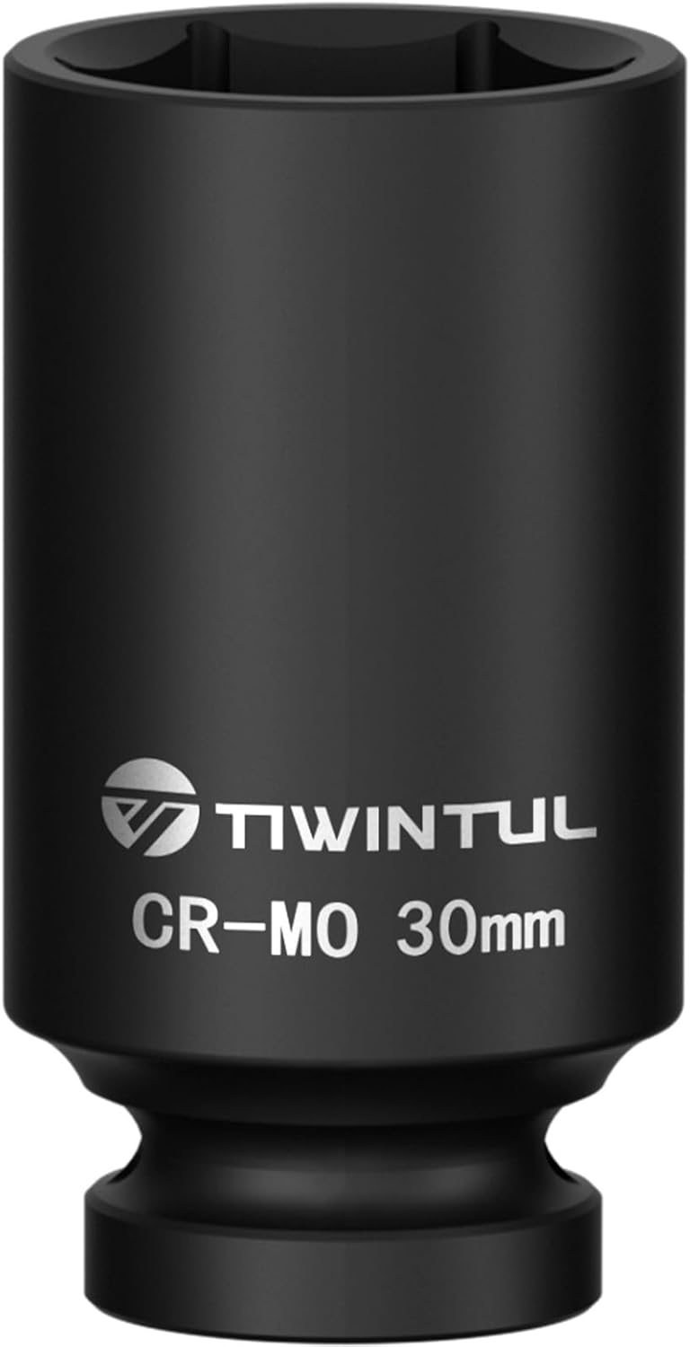 TIWINTUL 30mm Deep Impact Socket 1/2 Inch Drive, CR-MO Steel Impact Socket, 3.07" Length, 6 Point Design, Metric Size, Axle Nut Socket for Easy Removal of Axle Shaft Nuts - Image 1